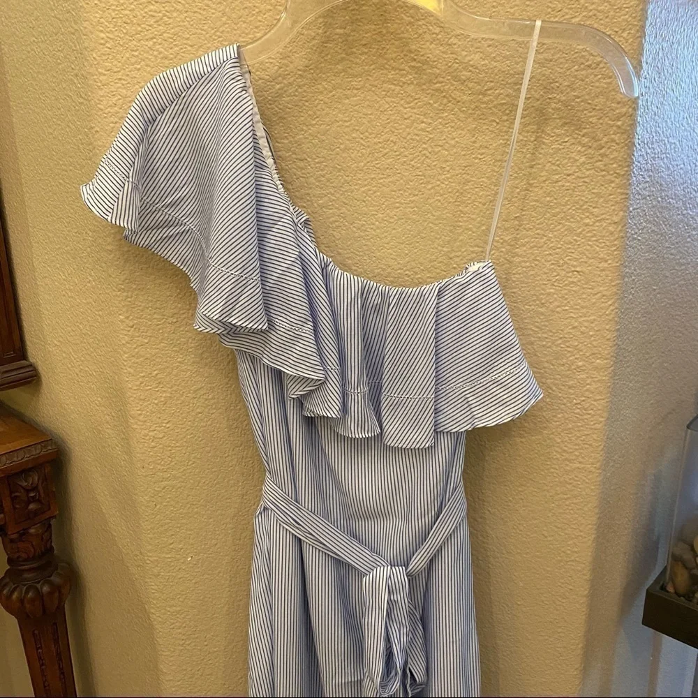 NWT~BANANA REPUBLIC Striped One Shoulder Ruffled Maxi Summer Dress Size Xsmall